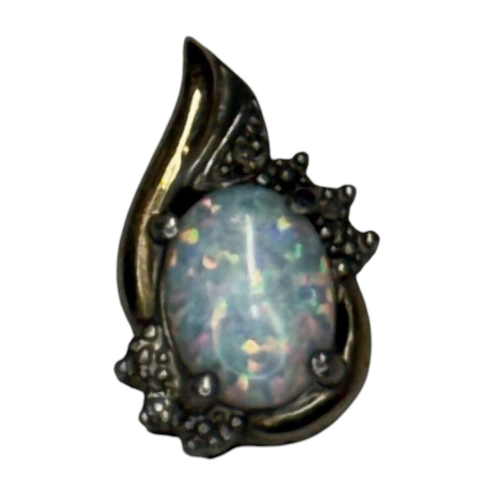 925 Sterling Silver 10K Gold Fire Opal Pendant Two-Tone RL Mark